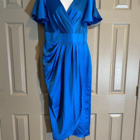 Maggy London Blue Satin Midi Dress - Picture 4 of 8